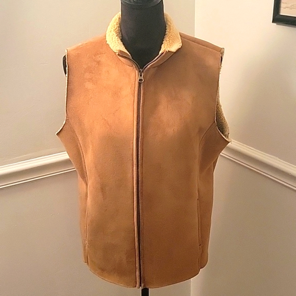 Lands End Faux Suede Vest‎ Tan/Brown Womens 10-12